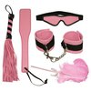 základní fotografie produktu Růžová BDSM sada - šimrátko, maska na oči, pouta, důtky a plácačka zn. Bad Kitty (kód 24904713001)
