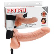 Připínací duté dildo v realistickém tvaru penisu s varlaty Hollow Strap-On with Balls 7" zn. Fetish Fantasy Series (18,9 cm, Ø 4,3 cm)
