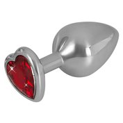 Hliníkový anální kolíček s červeným ozdobným broušeným sklem ve tvaru srdce Diamond Anal Plug M (8,2 cm, Ø 3,4 cm, 85 g)