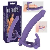 Vibrační silikonový kroužek na penis stimulující klitoris, vespod s análním dildem (16 cm, Ø 3,3 cm) Los Analos Double Delight