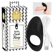 Silikonvý nabíjecí kroužek na penis Lust Vibrating Cock Ring Black (9 cm, Ø 3,3 cm)