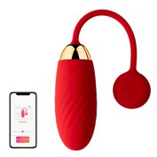 Silikonové nabíjecí vibrační vajíčko ovladatelné přes mobilní aplikaci Svakom Ella Red (8,3 cm, Ø 3,3 cm)