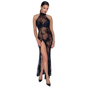 [vel. L] Dlouhé průsvitné květinové šaty s rozparkem zn. Noir Handmade