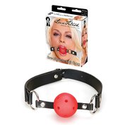 Červený plastový děrovaný roubík Breathable Ball Gag zn. Lux Fetish